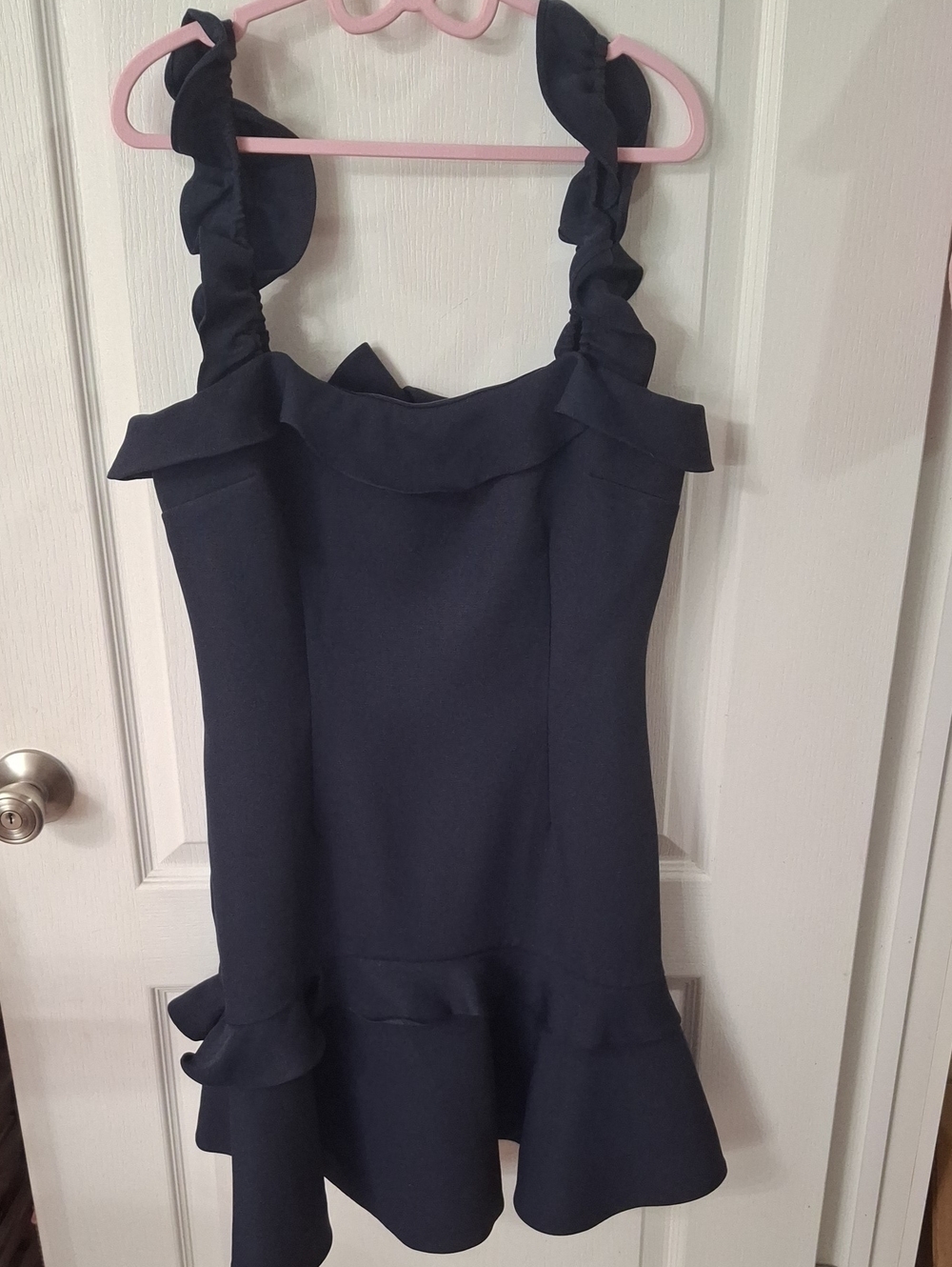 Keepsake Navy Blue Ruffle Strap Flounce Hem Mini Dress  Size M